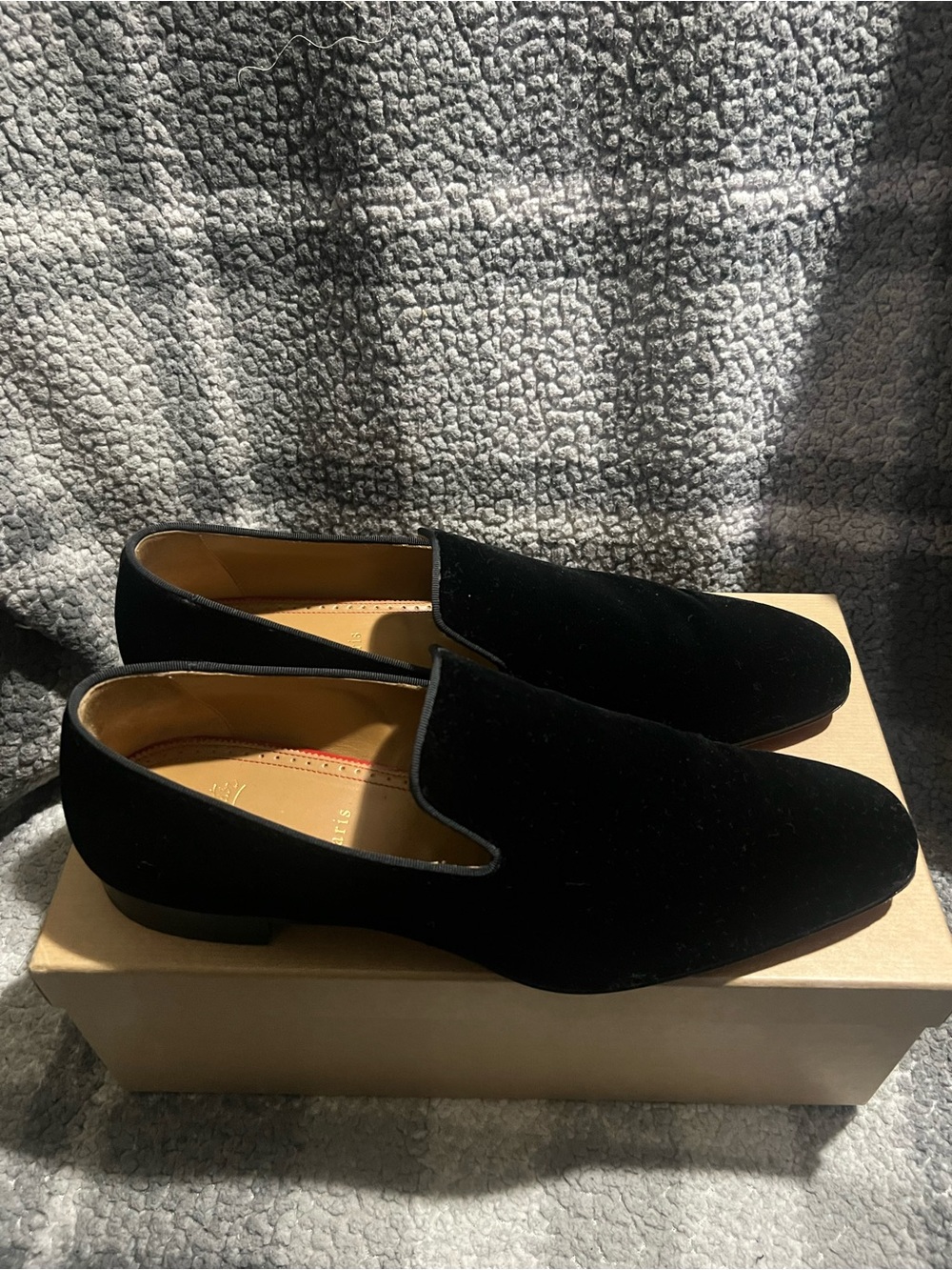 Christian Louboutin Men's Black Velvet Slip-On Loafers